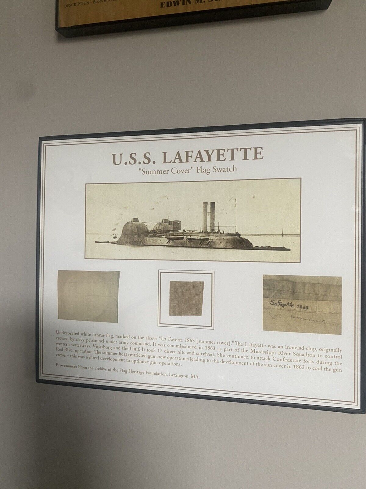 U.S.S. Lafayette Civil War Era Swatch From Original \