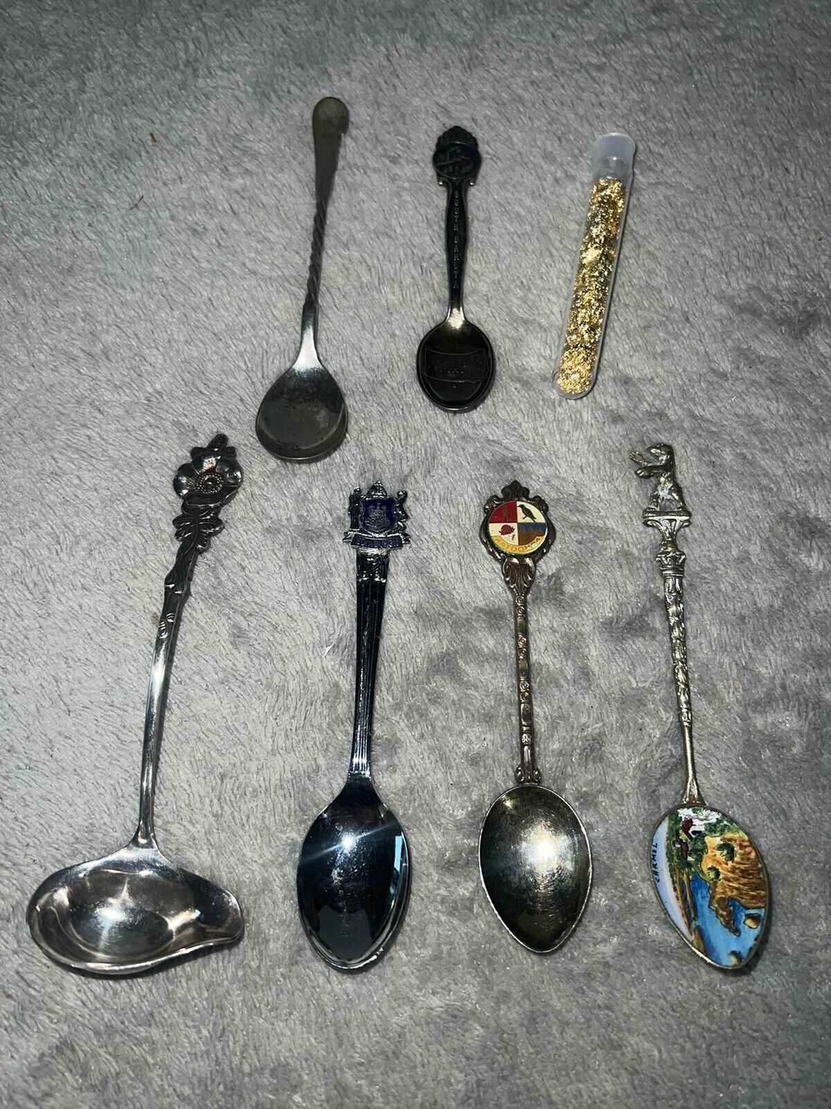 Lot 6 Variety Collector Souvenir Mini Spoons Plus GOLD Flakes GREAT PRICE