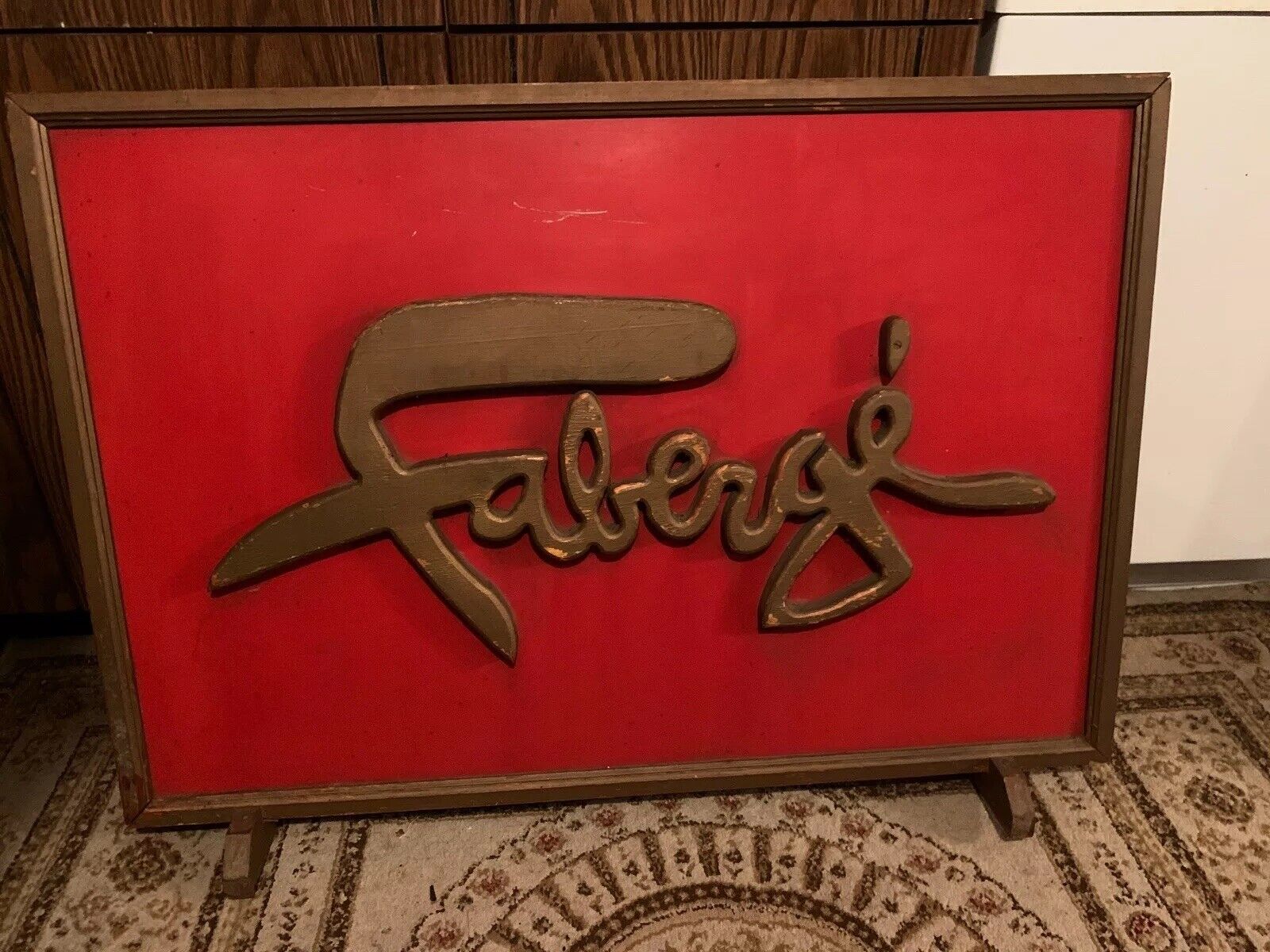 RARE Vtg Wooden Orig. “FABERGE’” Double-sided InStore Mid-Century 37”x27” Sign
