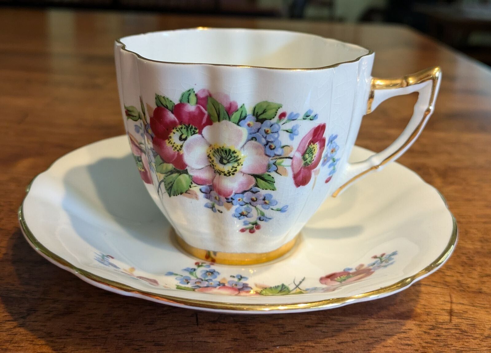Royal Prince Bone China Cup And Saucer With Pink, Purple & Red Floral Design
