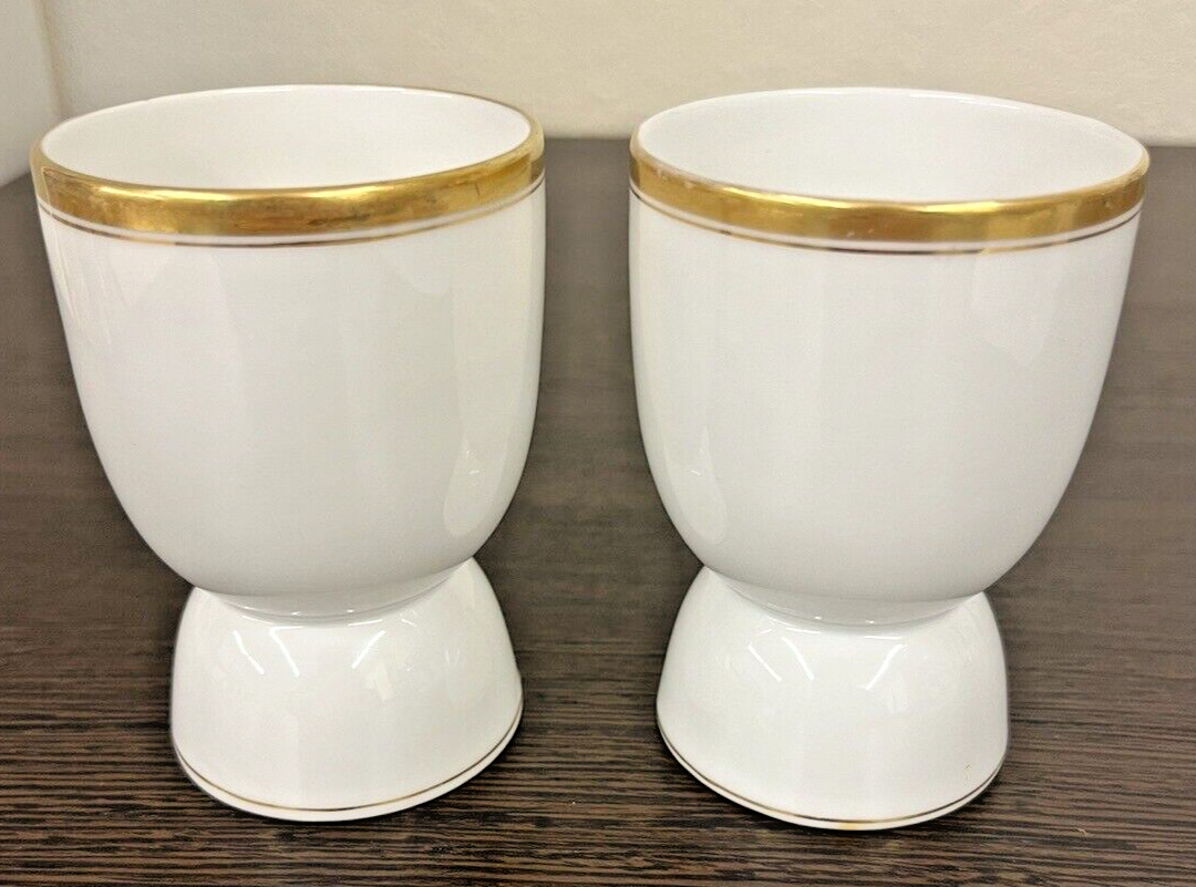 Lot of 2 Vintage Double Egg Cups White Gold Rim Noritake Japan Red \
