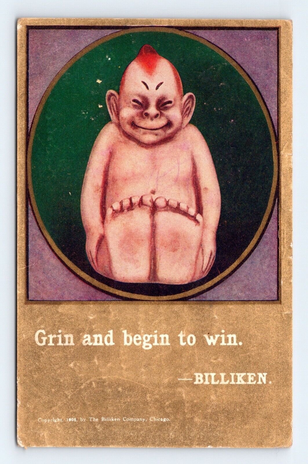 Billiken Grin and Begin To Win 1908 Billiken Company DB Postcard M14