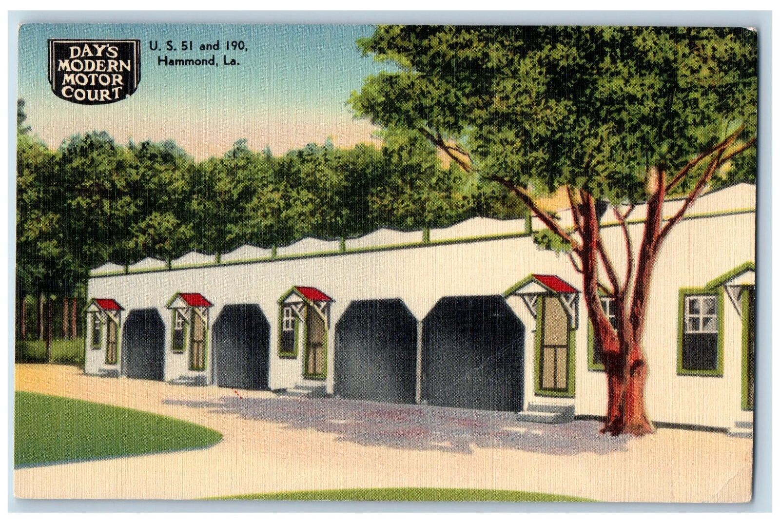 Hammond Louisiana LA Postcard Day\'s Modern Motor Court Exterior c1960\'s Cars
