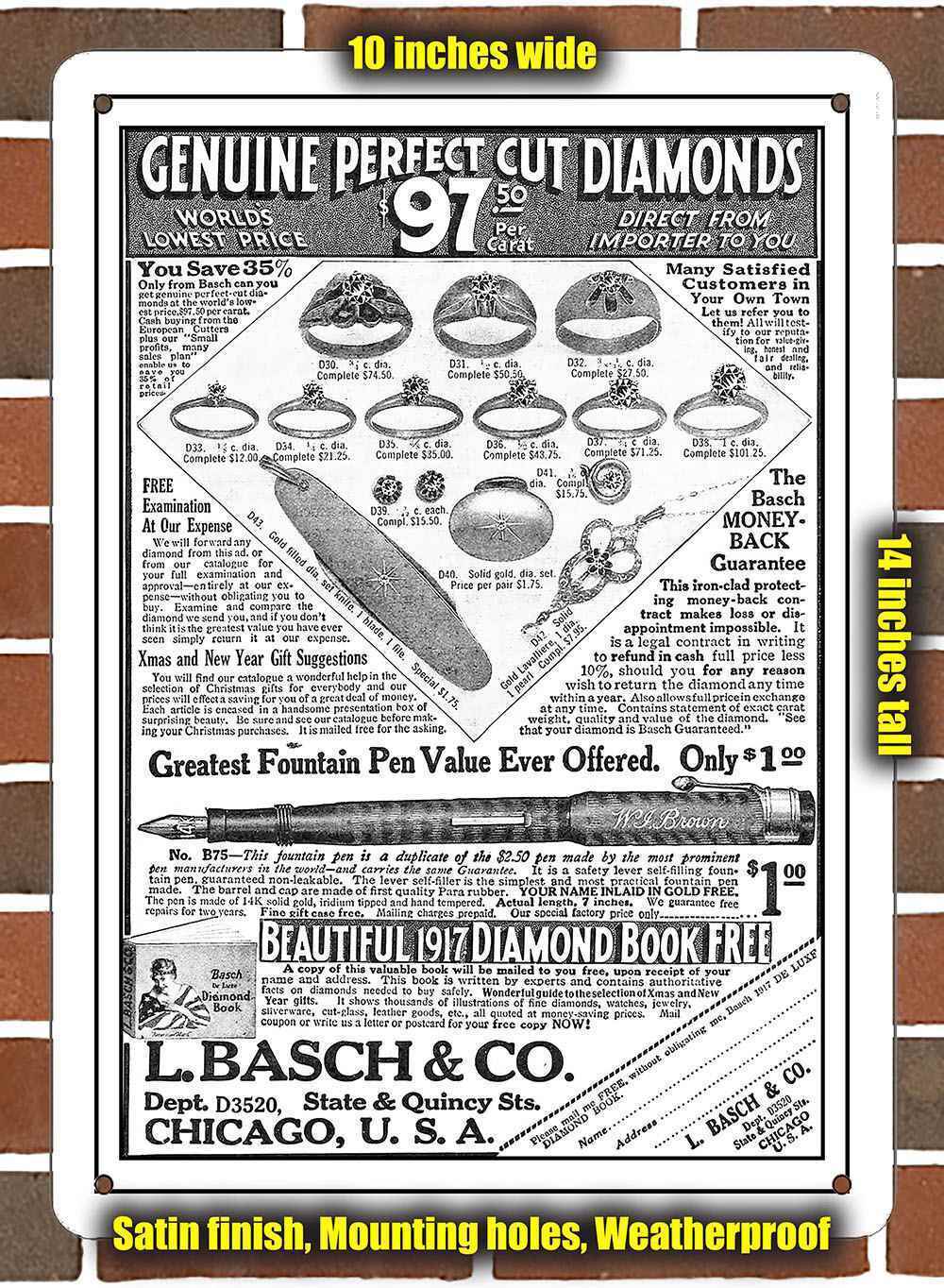Metal Sign - 1917 L. Basch & Co. Diamonds- 10x14 inches