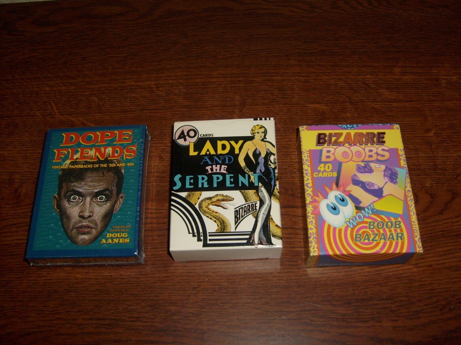 3 Trading Card Boxed sets: BIZARRE BOOBS, DOPE FIENDS, LADY AND THE SERPENT