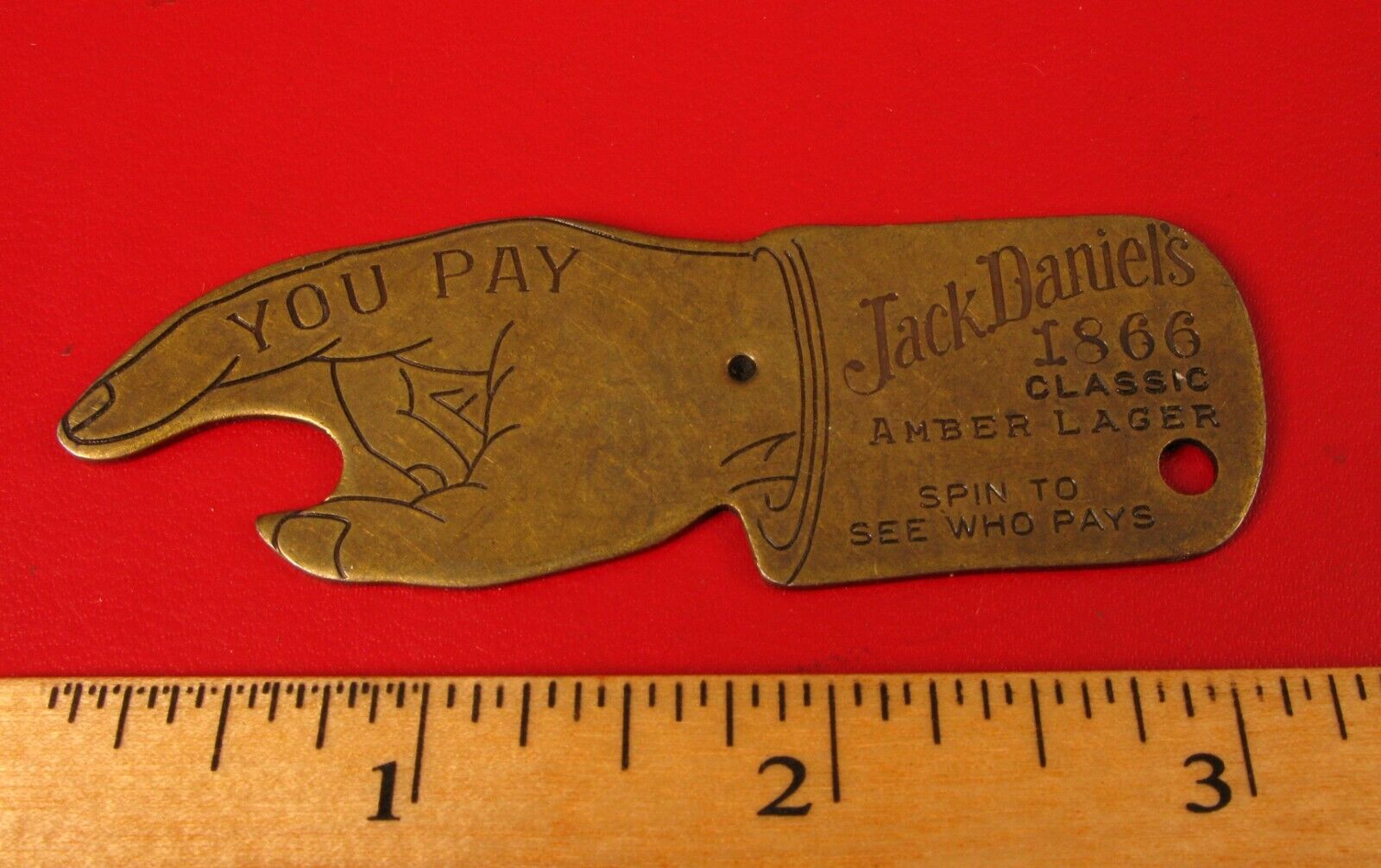 VINTAGE BRASS SPINNER YOU PAY JACK DANIELS 1866 CLASSIC AMBER LAGER BEER GAME 