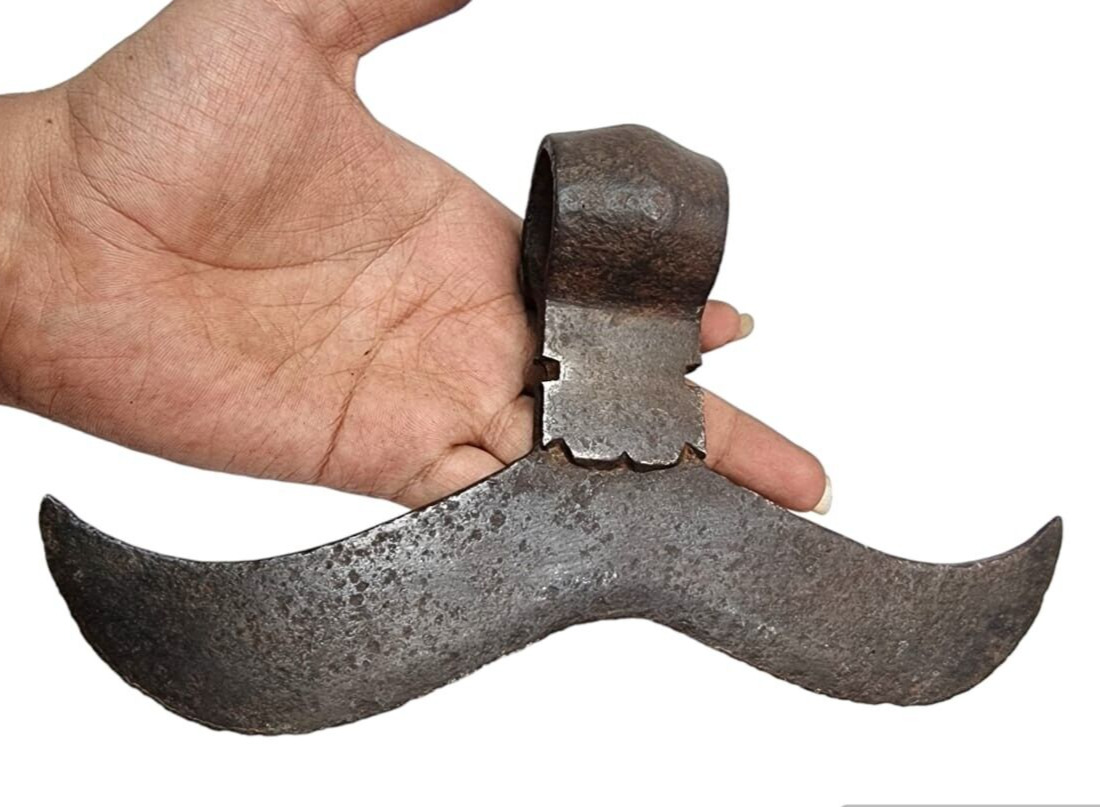 1900\'s Old Vintage Antique Iron Handcrafted Rare Mustache Shape Battle Axe Head