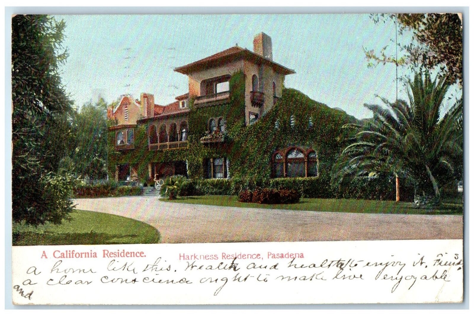 1906 A California Residence Harkness Residence Pasadena California CA Postcard