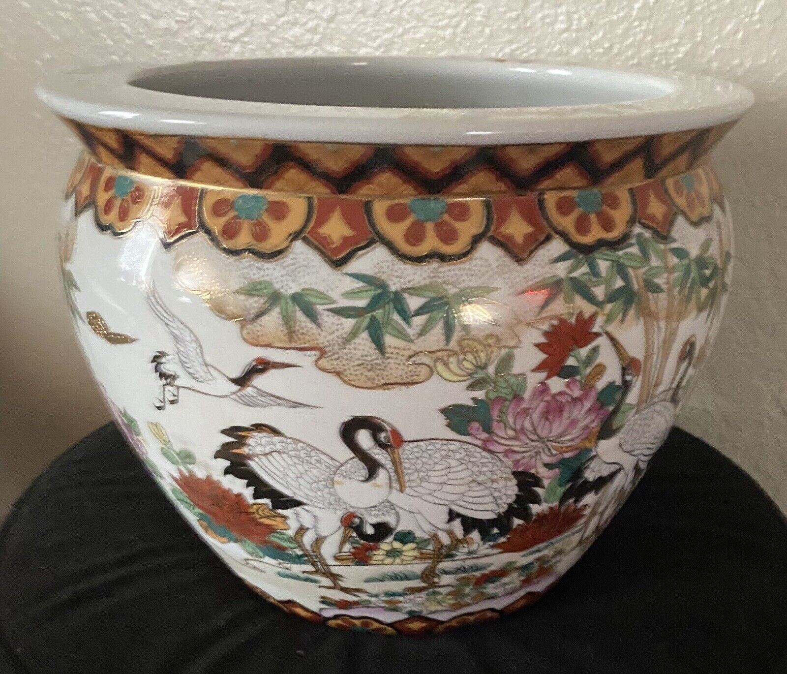 Vintage Porcelain W Gold Hand Painted Large Planter Vase - Many Decorative Image