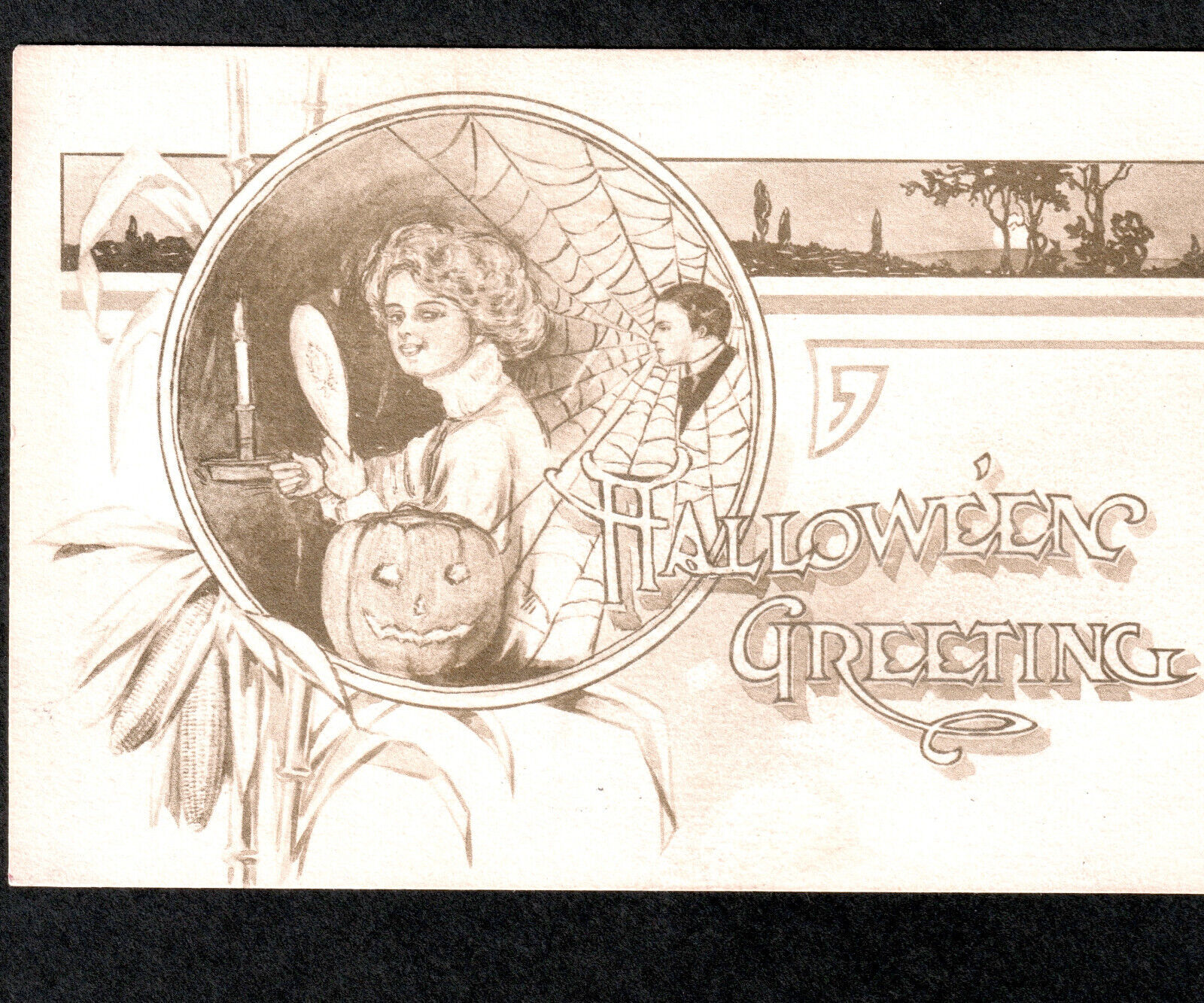 Halloween Greeting 1910 Gibson Art GA10 Sepia Man Caught in Spider Web PostCard