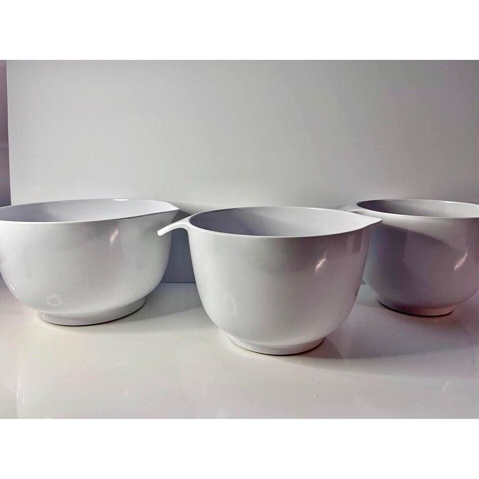 Vintage Lot of 3 Copco White Mixing Bowls  1.5 qt, 2 qt, and 3 qt