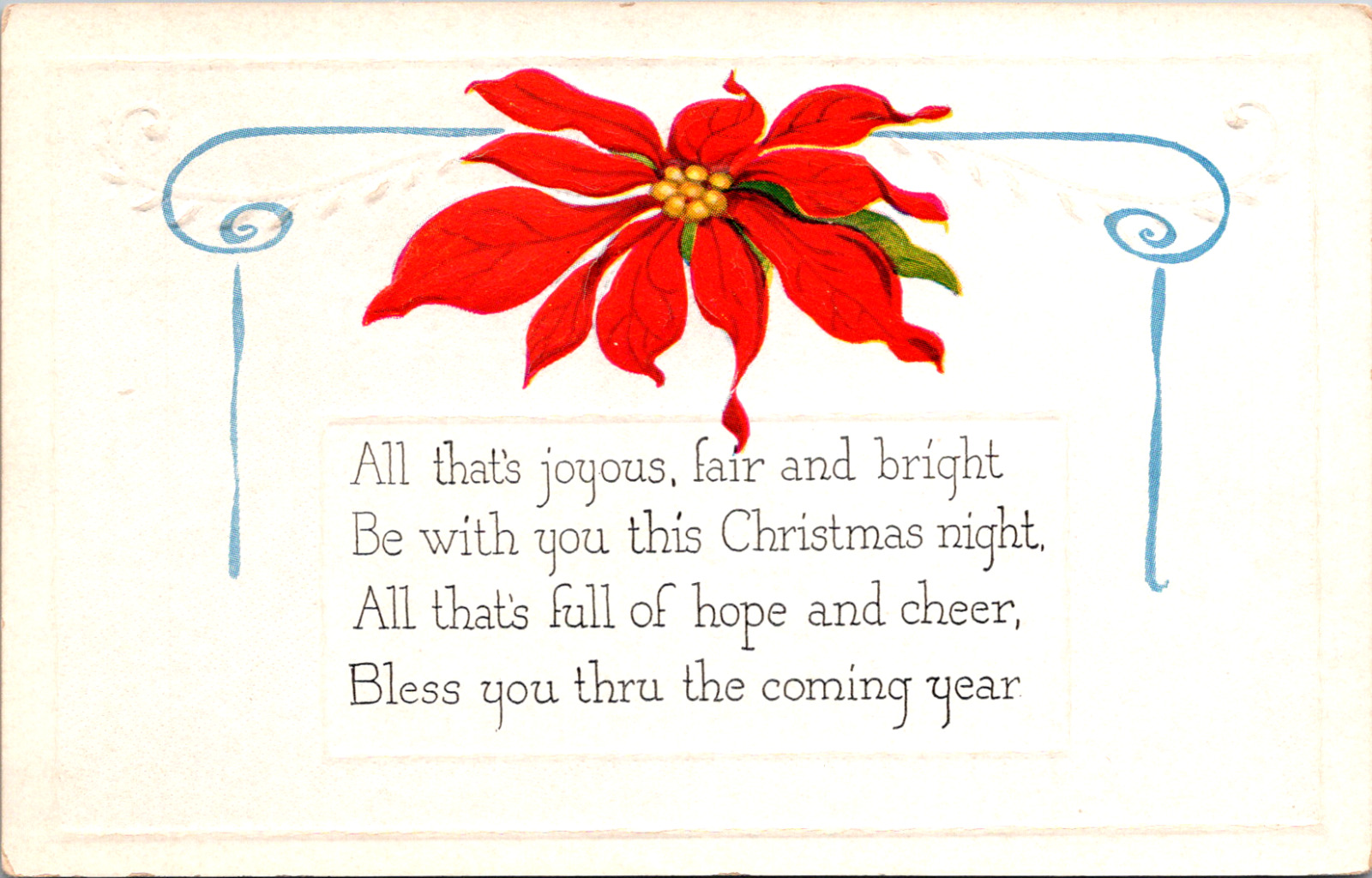 Vintage C 1910 Bright Red Poinsettia Christmas Poem Blank Postcard