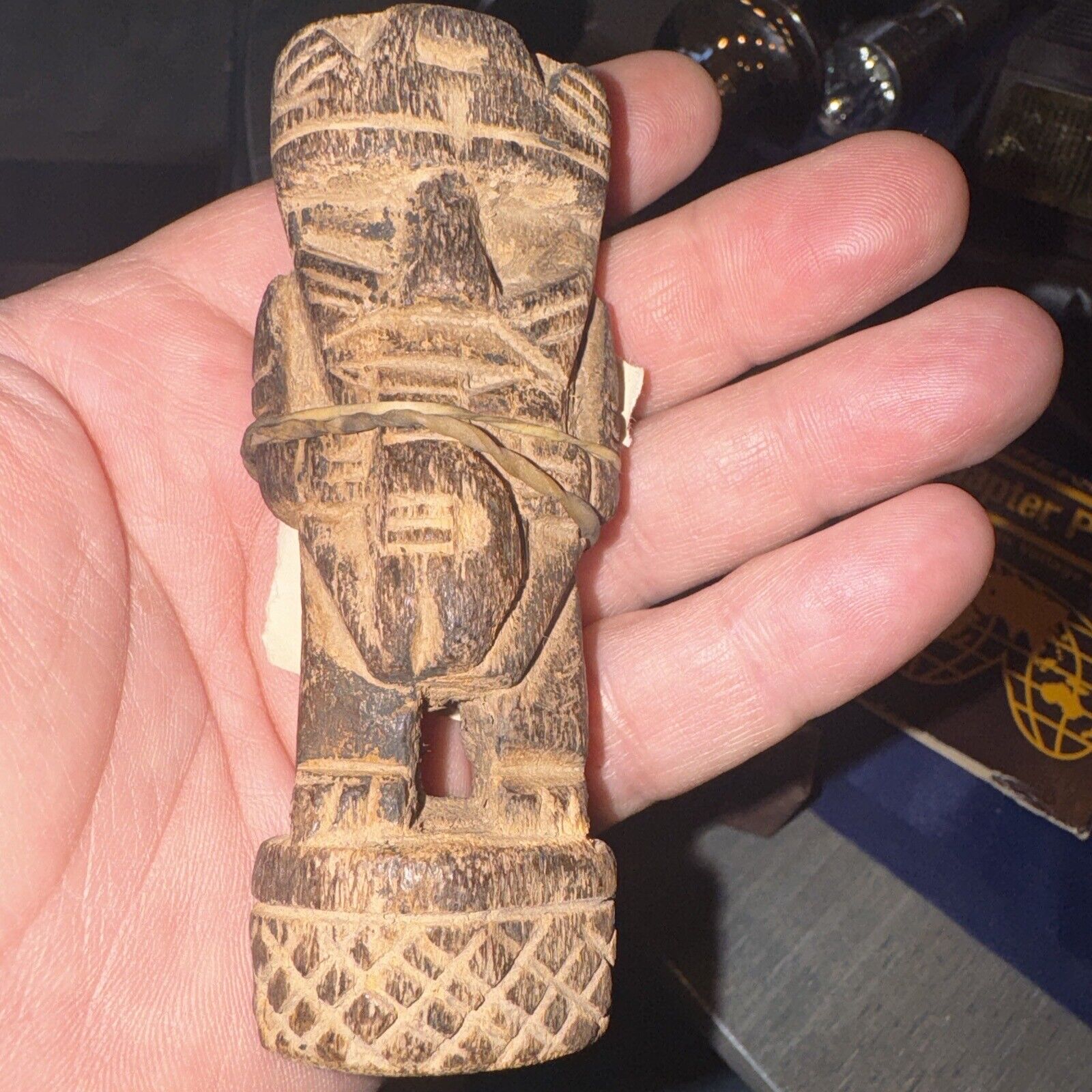Rare Antique Carved Andean Culture/ Peruvian Figure with Flute