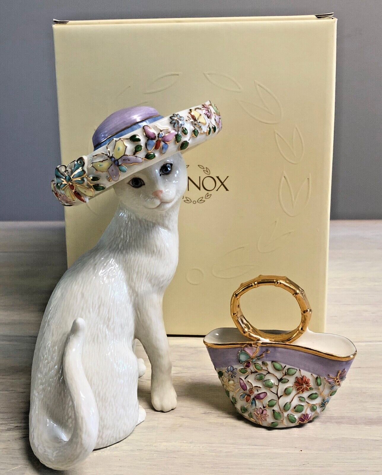 Lenox Parvaneh Sunday Best Cat With Bejeweled Hat And Purse 24k Detail NEW