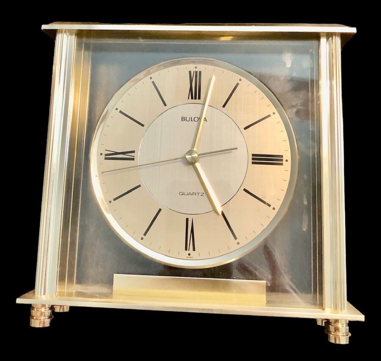 Bulova Grand Prix quartz gold tone footed mantel clock B1700 tested with battery