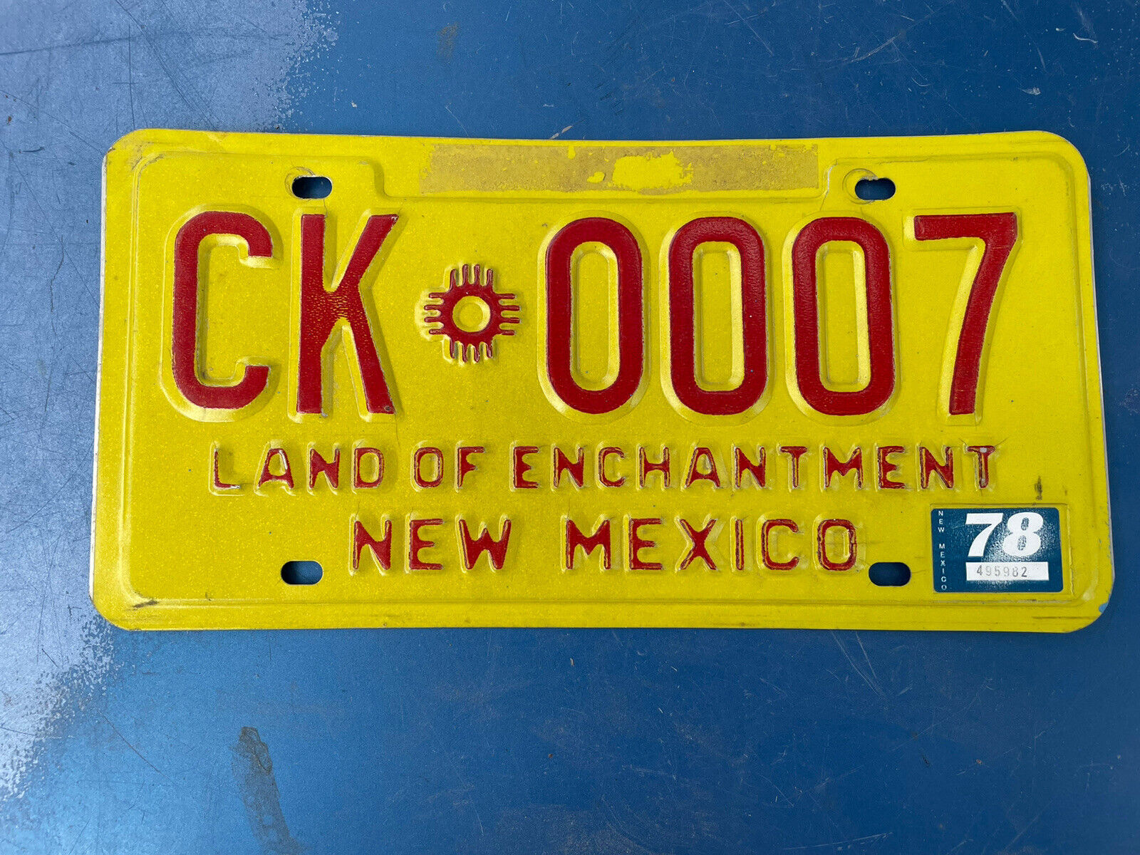 1960s 1970s New Mexico License Plate Land Of Enchantment Yellow Red CK0 007