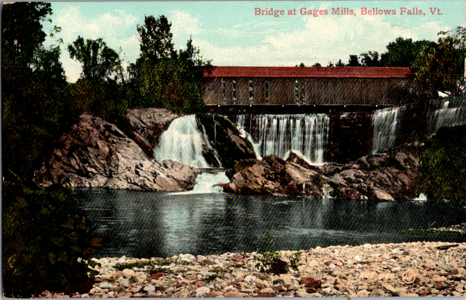 Vintage 1910's Covered Bridge at Gages Mills, Bellows Falls, Vermont VT Postcard