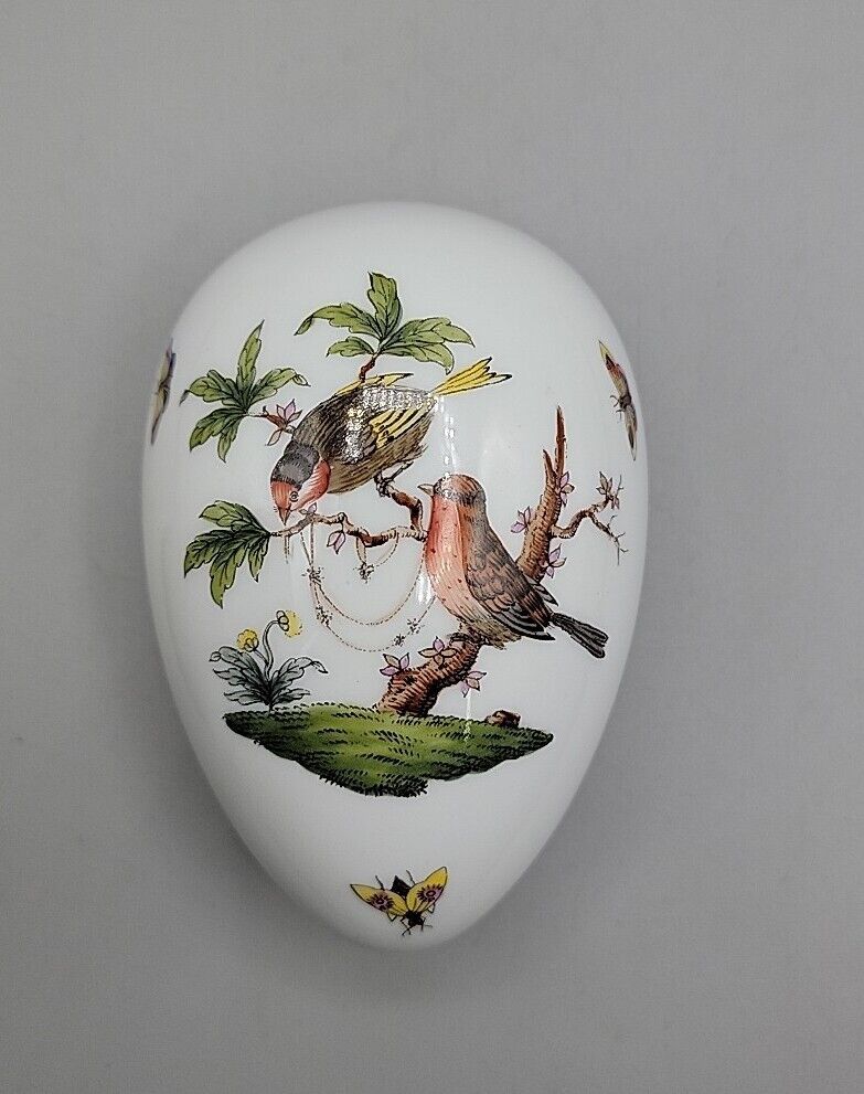 Herend Rothschild Egg Shaped Trinket Box Bird Design 6052 RO187 Pottery Hungary