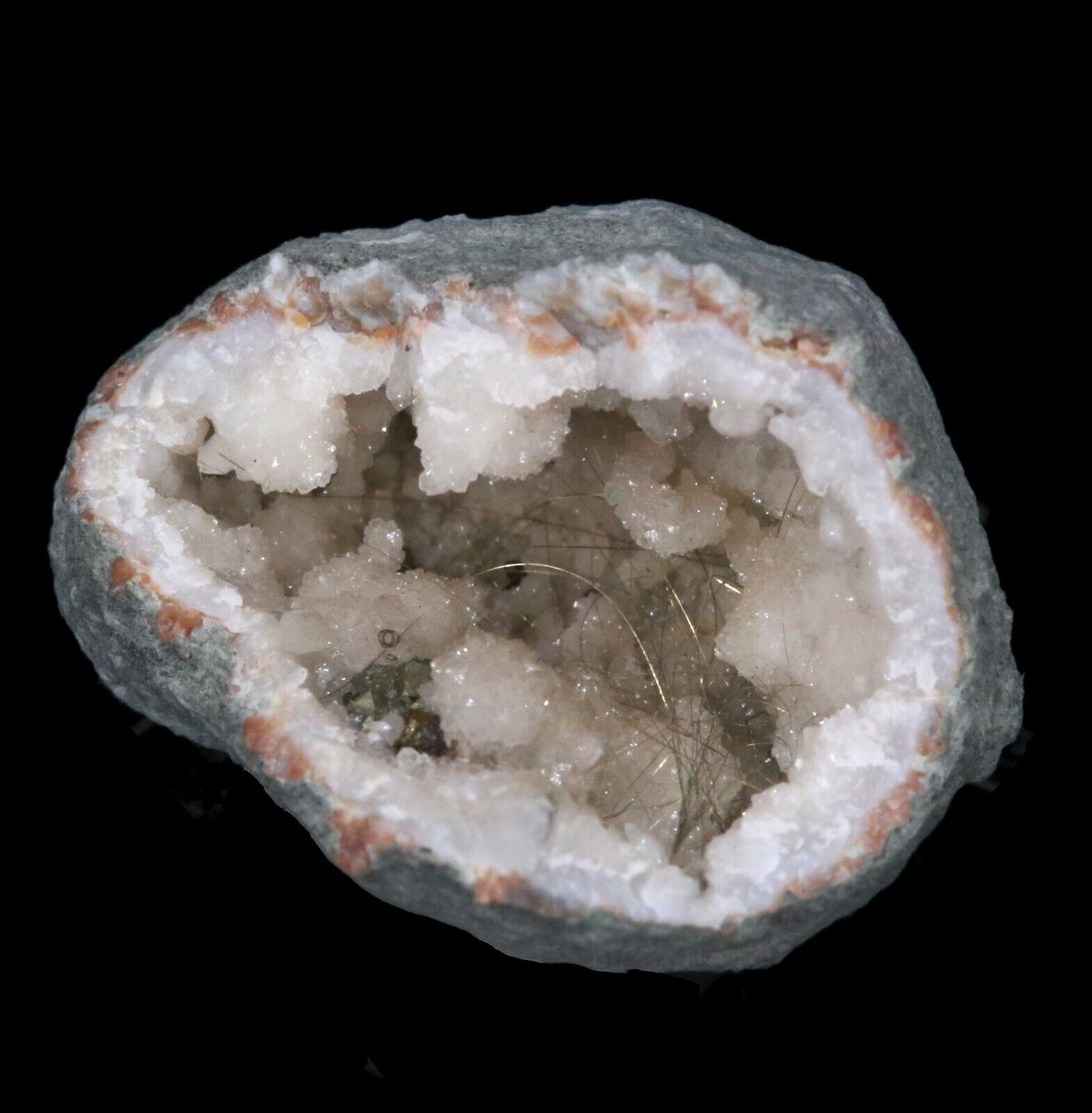 Super Nice Millerite in Quartz Geode T/N - Halls Gap, Kentucky