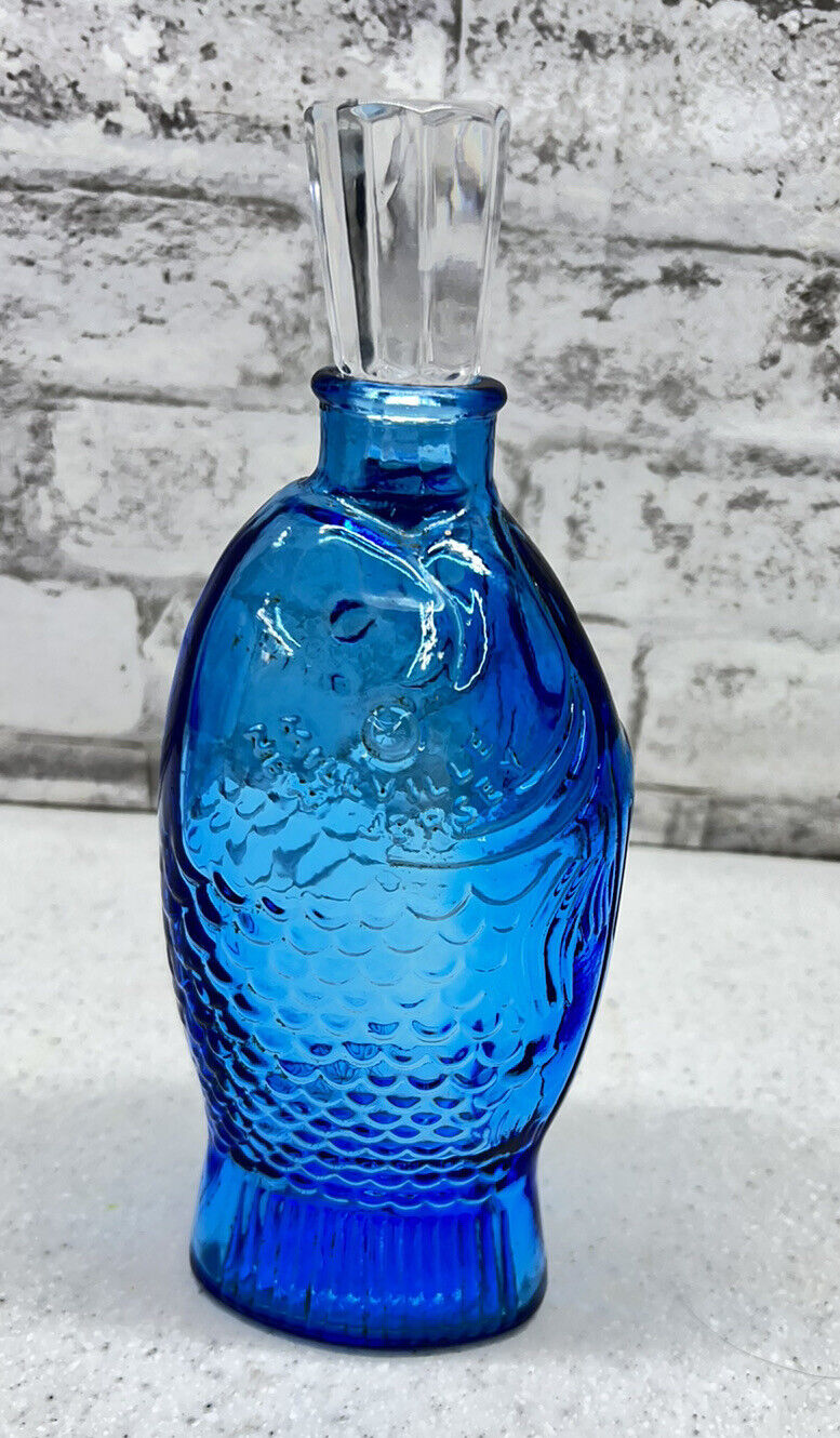 Vintage Wheaton Blue Glass Fish Bottle Dr. Fisch\'s Bitters 7.5\