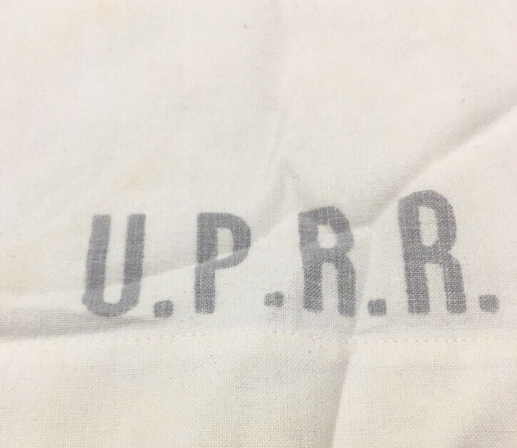 Vintage Union Pacific Railroad Pillow Case U.P.R.R. Locomotive Linens White