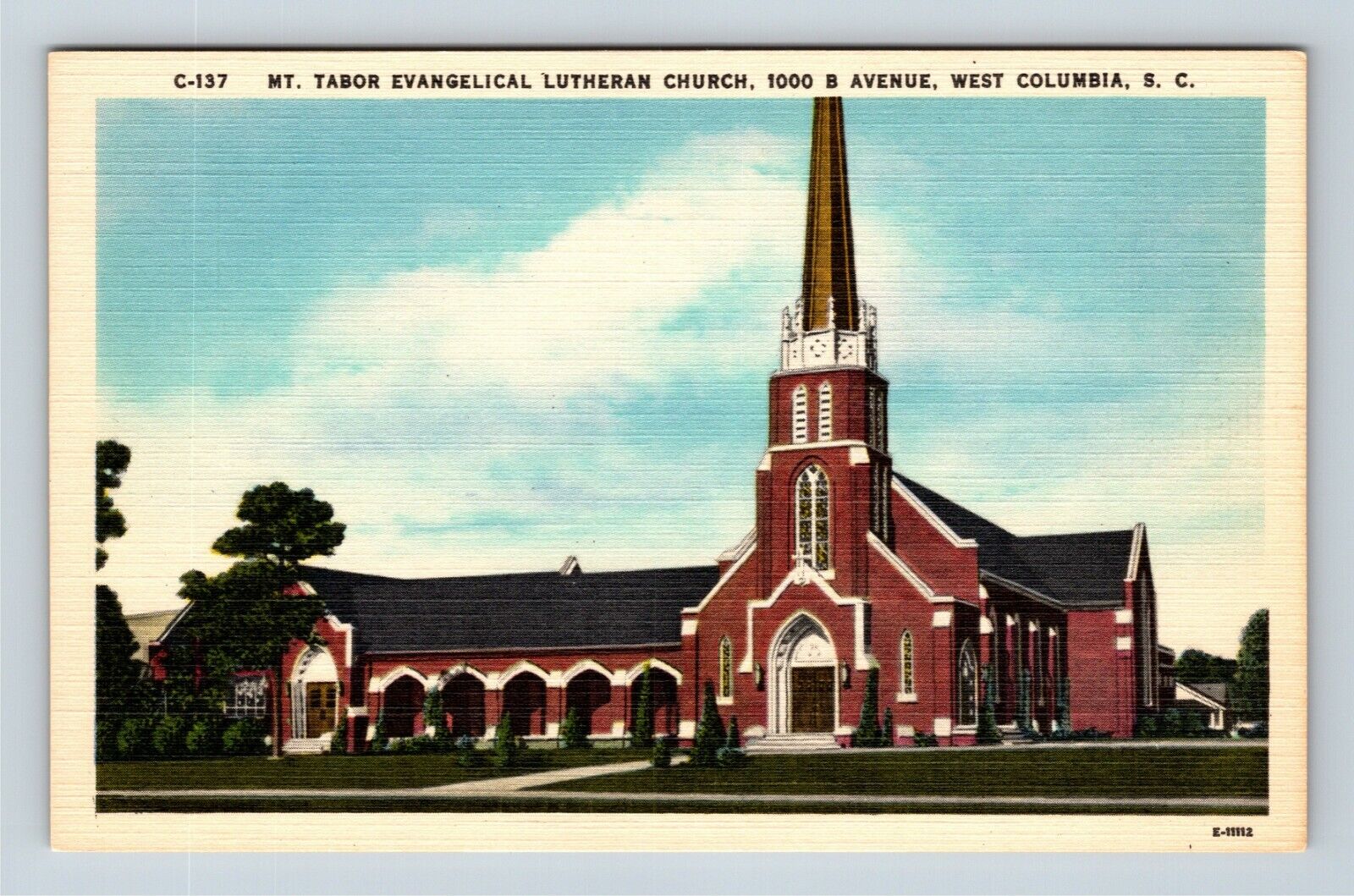 West Columbia SC, Mt Tabor Lutheran Church, South Carolina Vintage Postcard