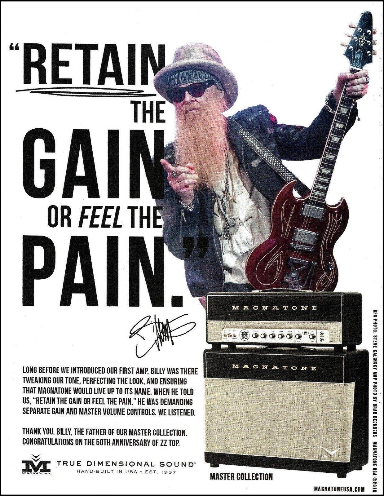 ZZ Top Billy Gibbons Magnatone Master Collection guitar amp advertisement print