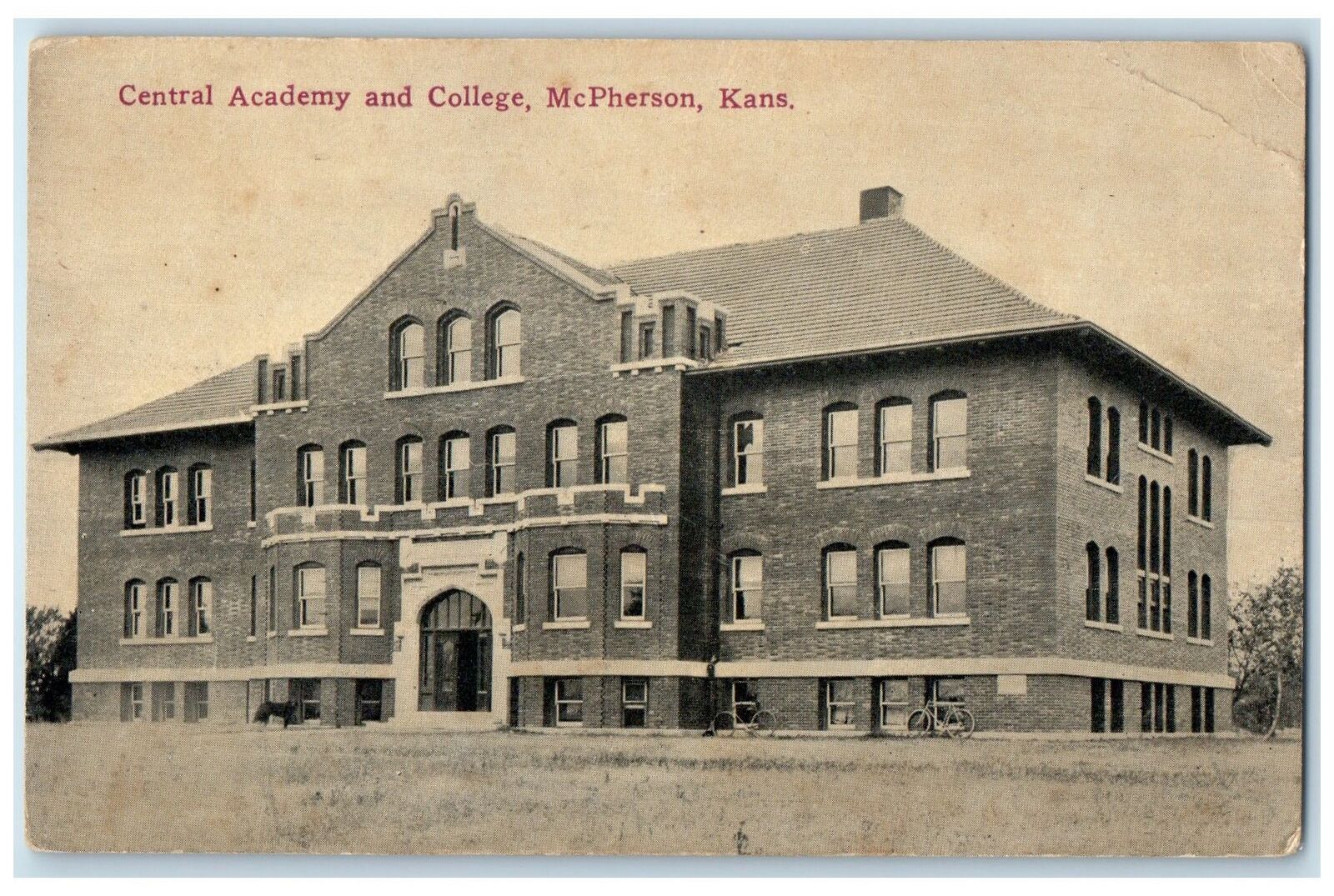 c1910's Central Academy And College Building Exterior McPherson Kansas Postcard