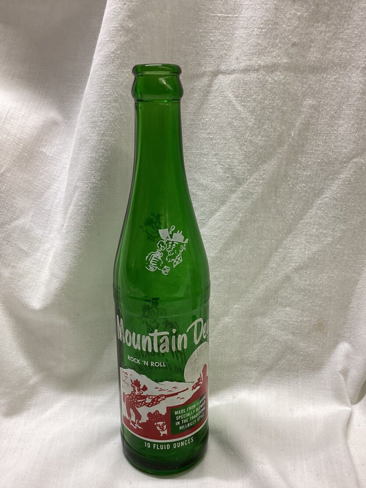 Vintage Hillbilly MOUNTAIN DEW Soda Bottle ROCK 'N ROLL acl painted label