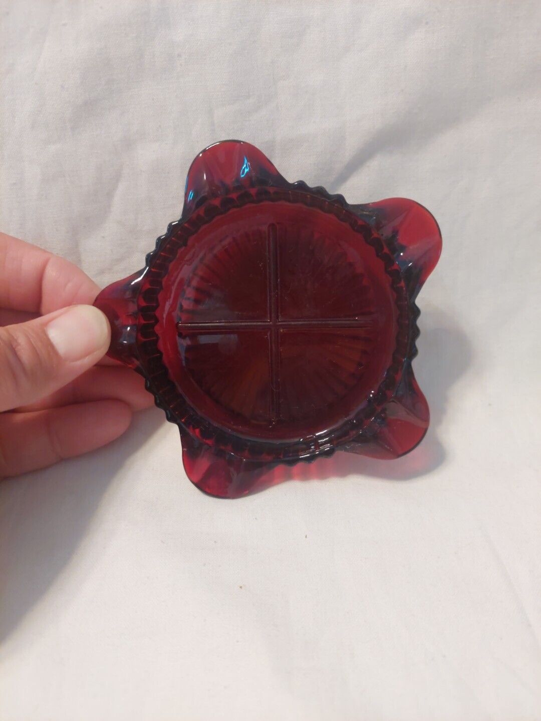 Vintage Ruby Red Colored Anchor Hocking Queen Mary Glass Ashtray