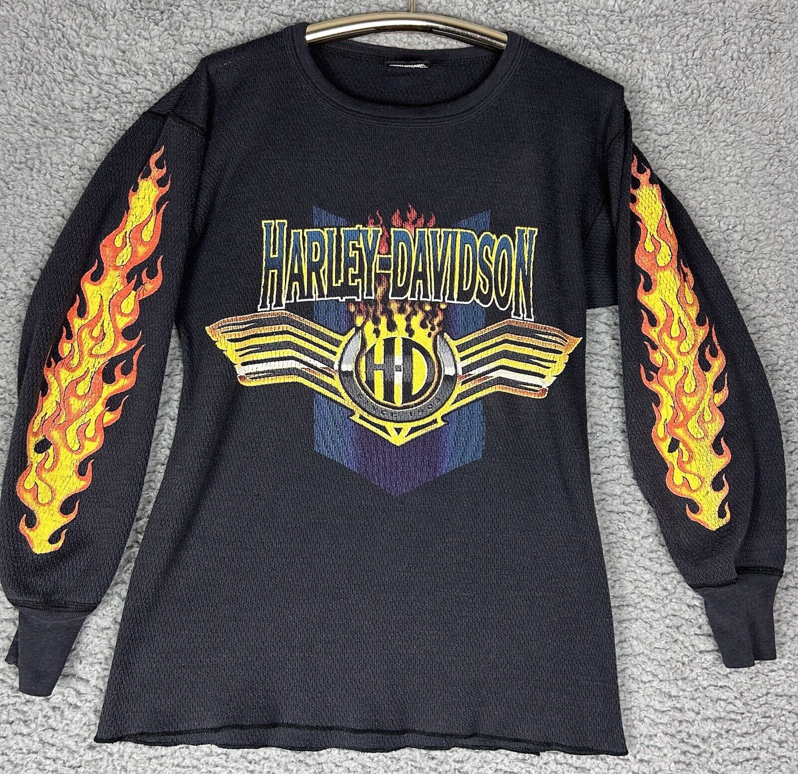 RARE VTG 1992 USA Harley Davidson of Naples FL Flamed Long Sleeve T-Shirt Lg-P