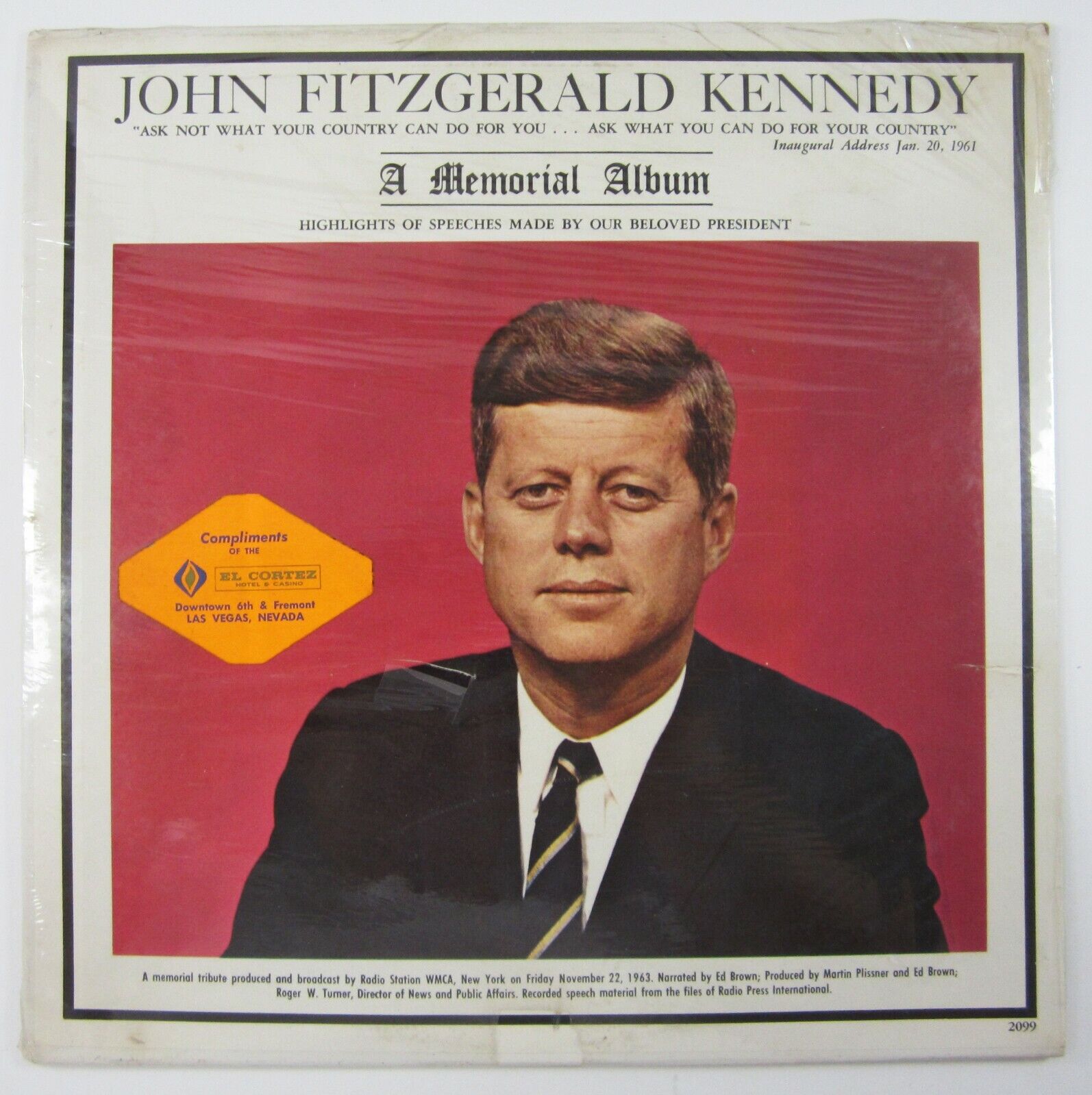 John F Kennedy Memorial  Record Album Speeches El Cortez Casino Las Vegas Sealed