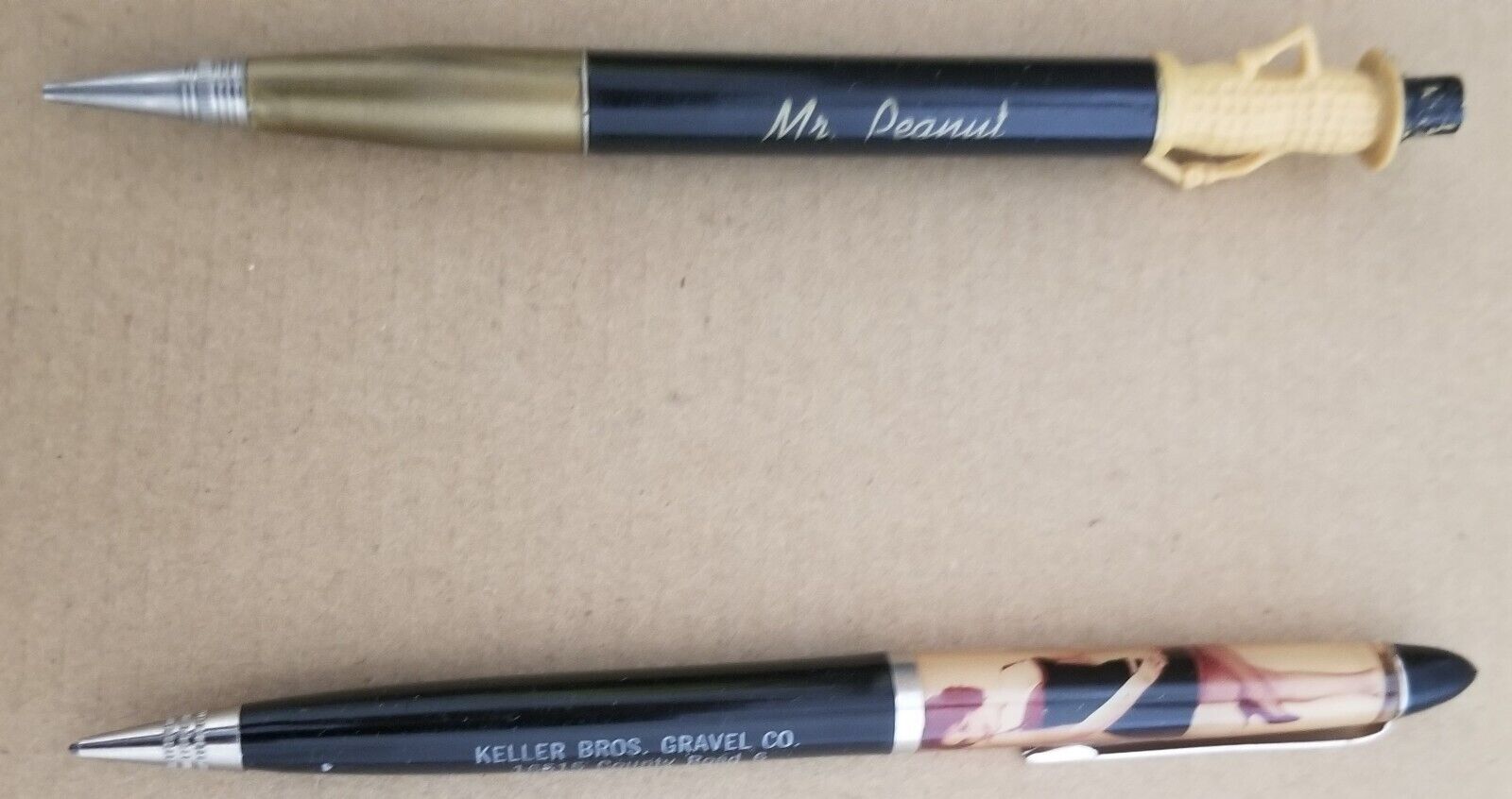 Lot of 2 Vintage Mech Pencils; Mr Peanut & Keller Bros Gravel