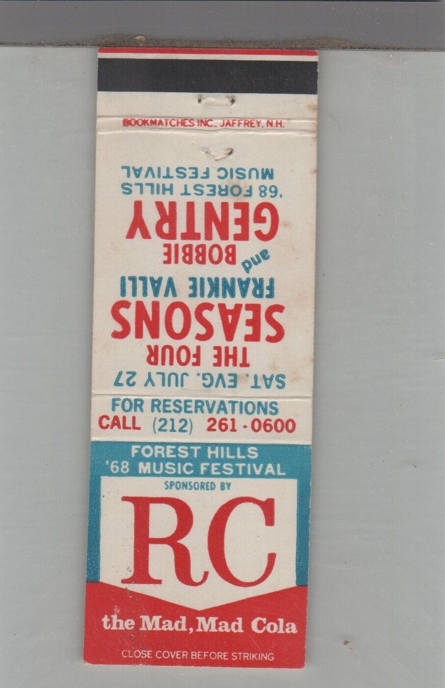 Matchbook Cover 1968 Royal Crown Four Seasons & Bobbie Gentry Music Festival