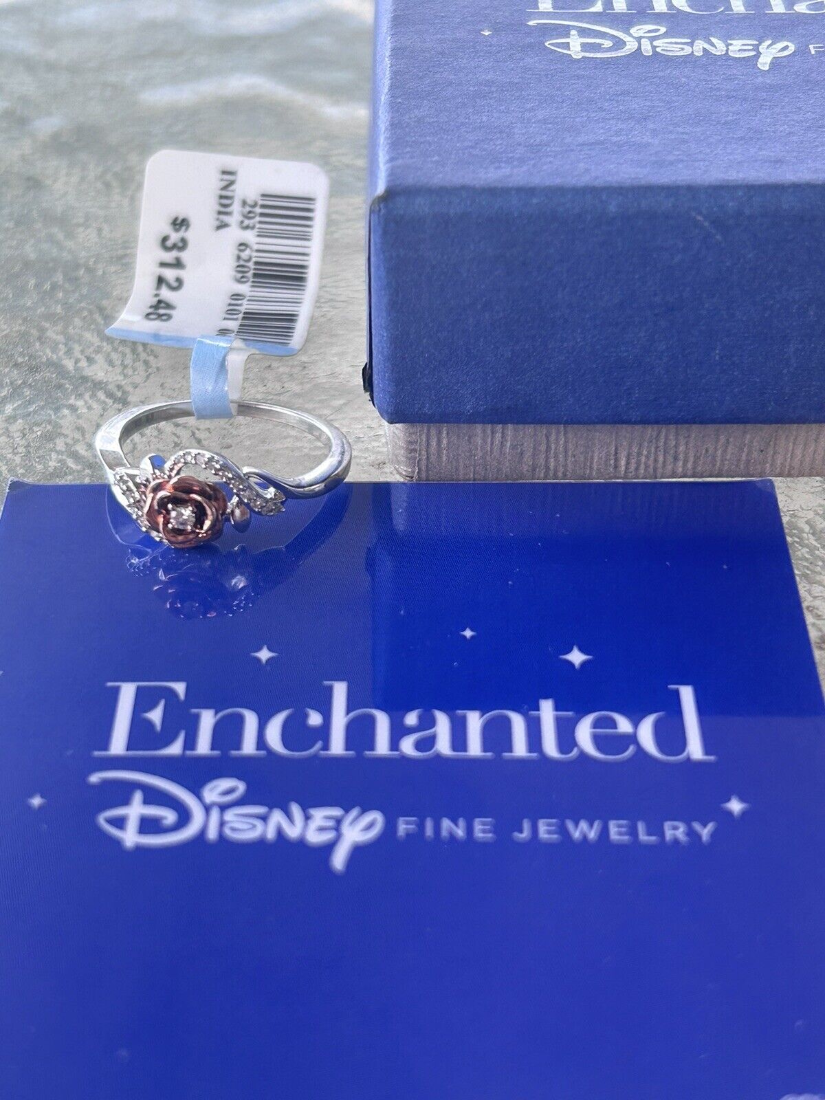 Belle Disney Fine Jewelry Size 7  1/10CTT Diamond 14k Rose over Silver