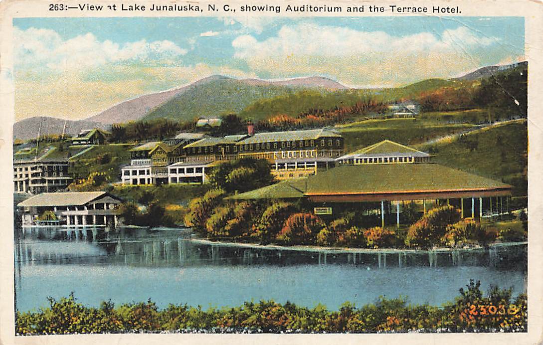 c1920 Aerial View Showing Auditorium And Terrace Hotel Lake Junaluska NC P513