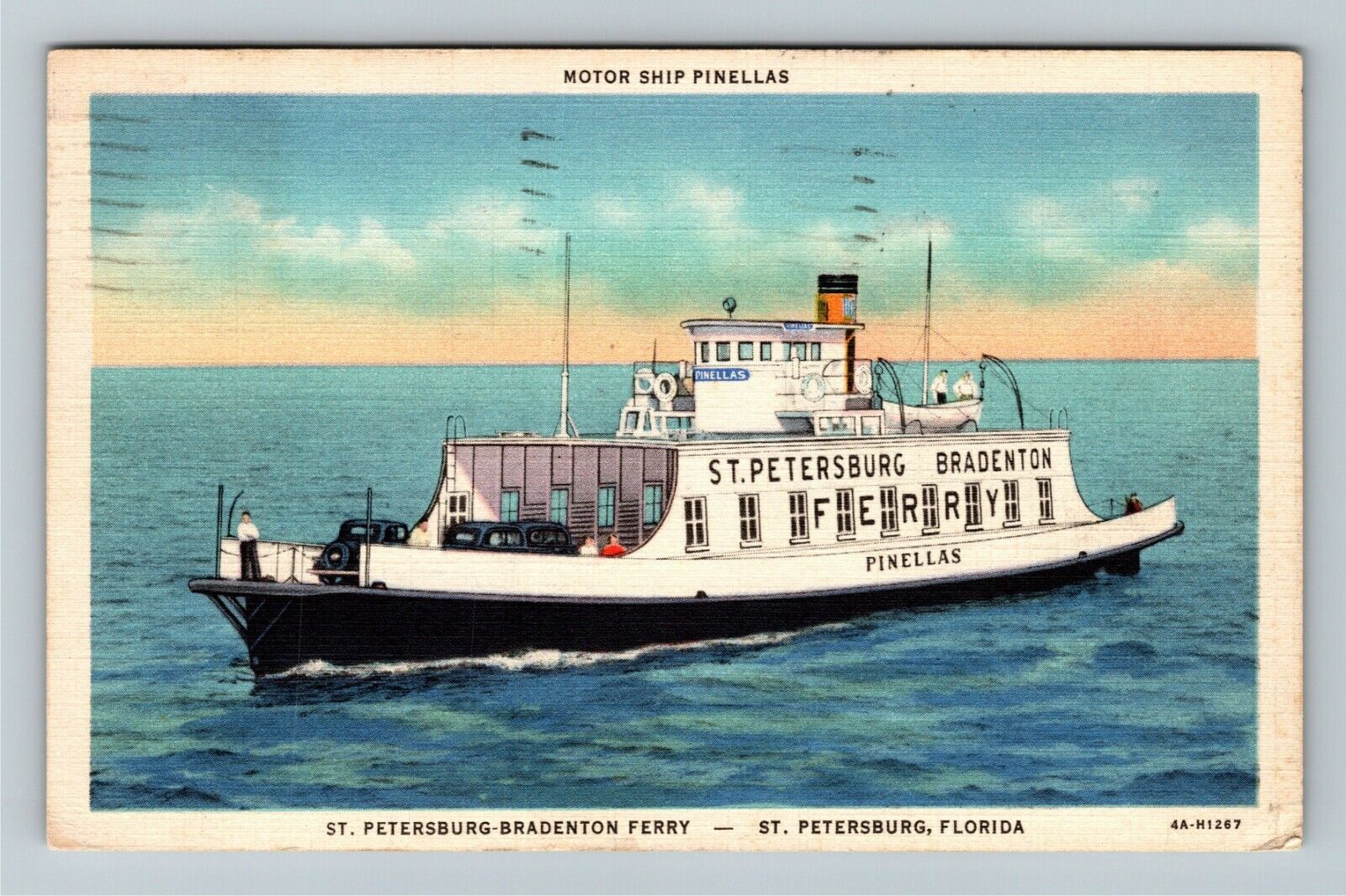 St Petersburg FL-Florida, Bradenton Ferry, Motor Ship, c1935 Vintage Postcard