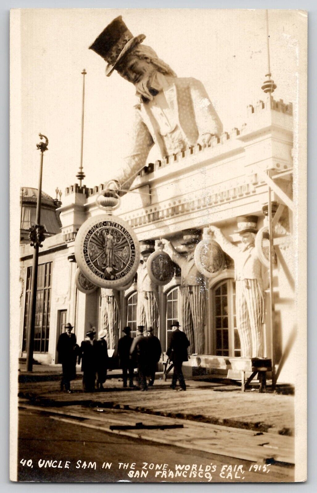 San Francisco 1915 World's Fair PPIE UNCLE SAM Watch Palace RPPC Photo Postcard