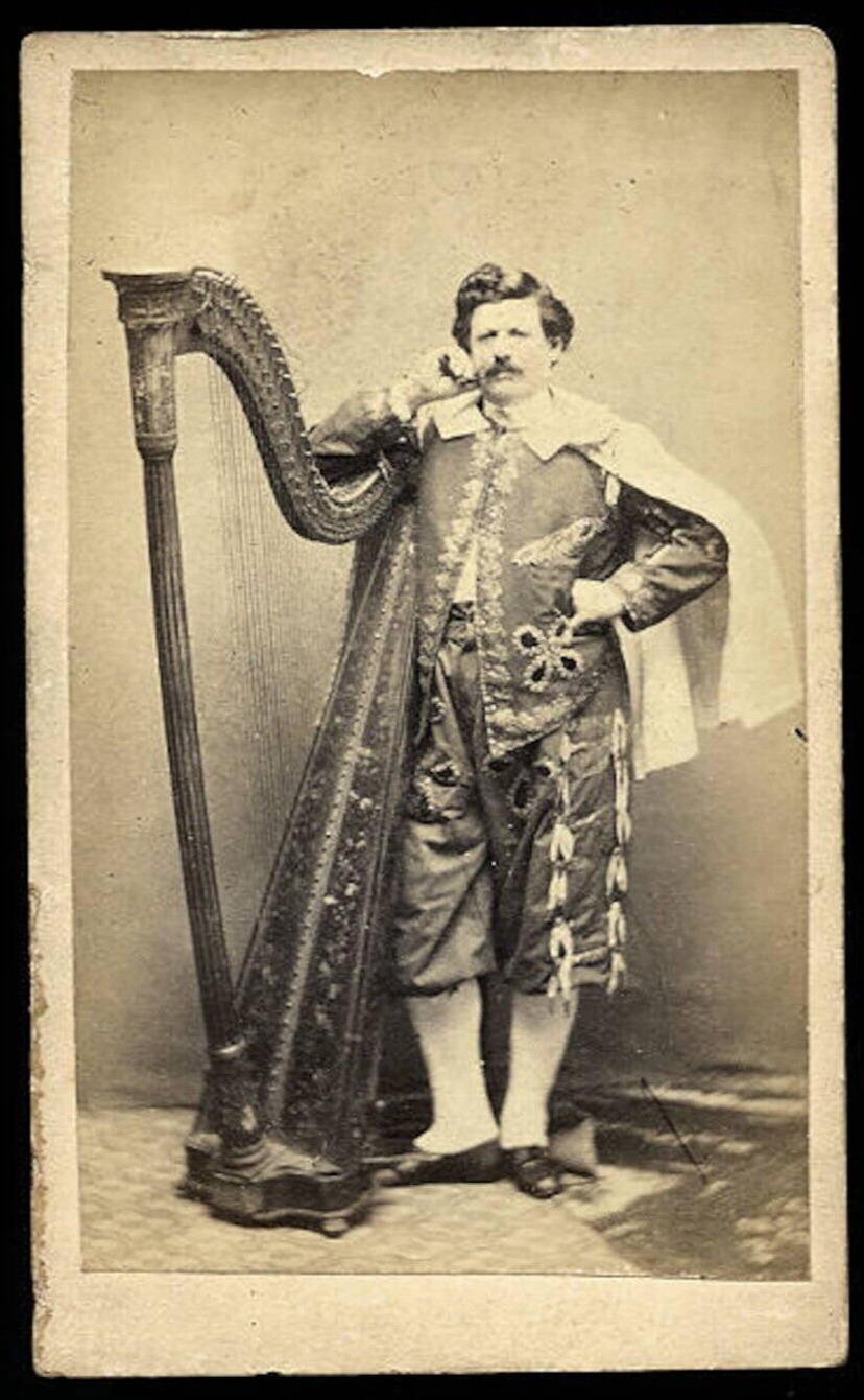 Rare Original 1860s CDV Photo Philadelphia HARP Virtuoso Musician Music Int
