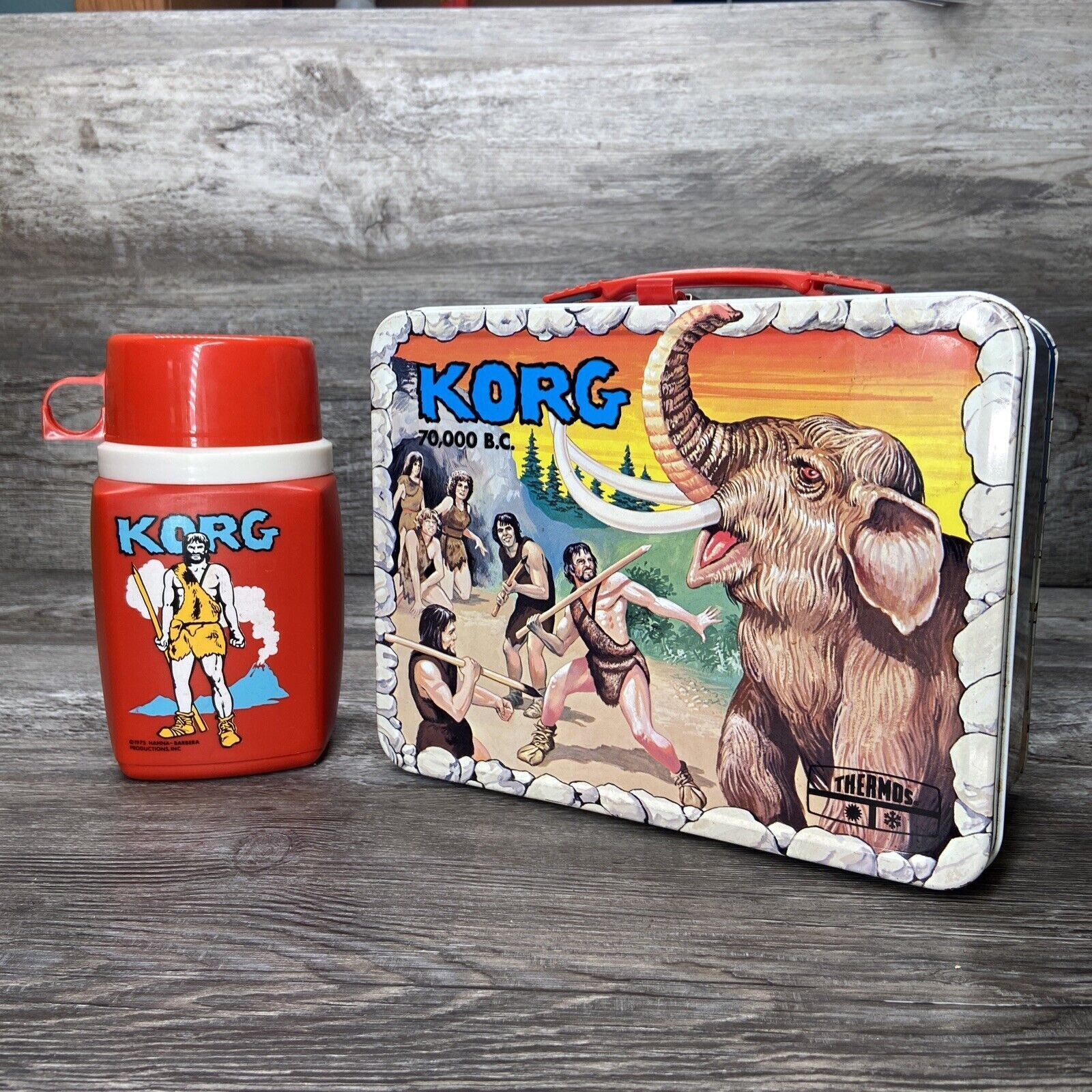 Vintage KORG 70,000 B.C. Metal Lunch Box - With Thermos 1975 Hanna-Barbara NICE