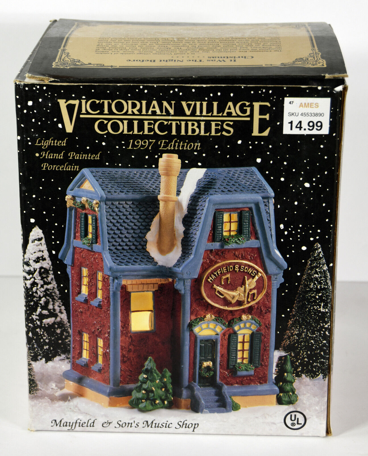 Vtg 1997 Mayfield Music Shop Porcelain Victorian Lighted Village Christmas Decor
