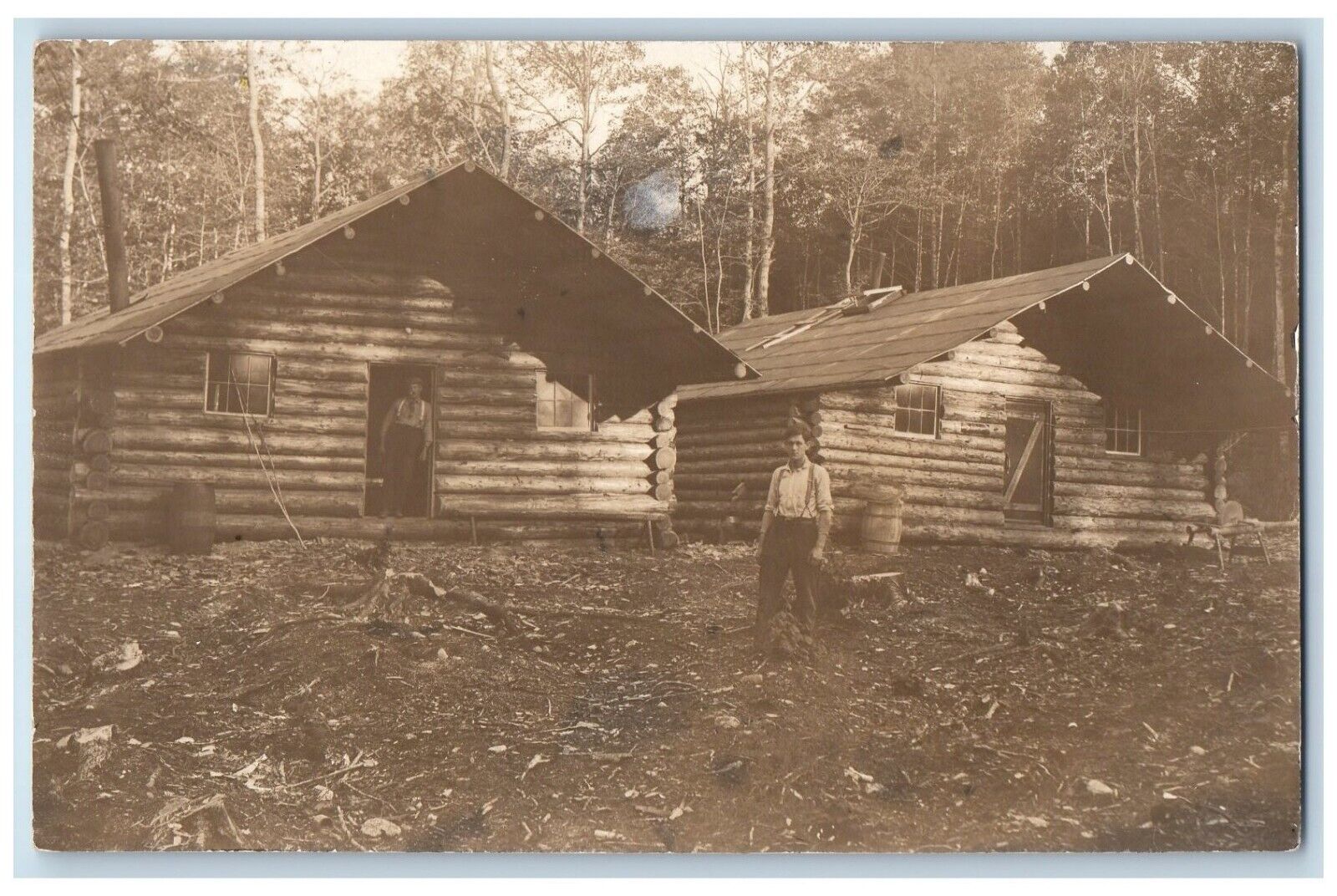 c1910's Log Cabin Construction Forest Posted Antique RPPC Photo Postcard