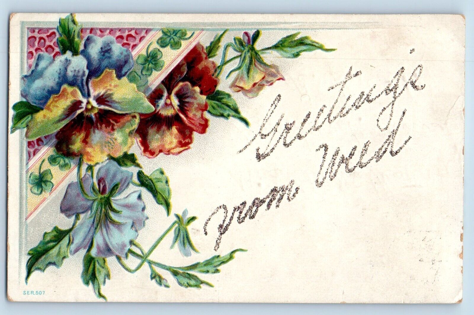 Weed California Postcard Greetings Flowers Glitter 1909 Vintage Antique Vintage