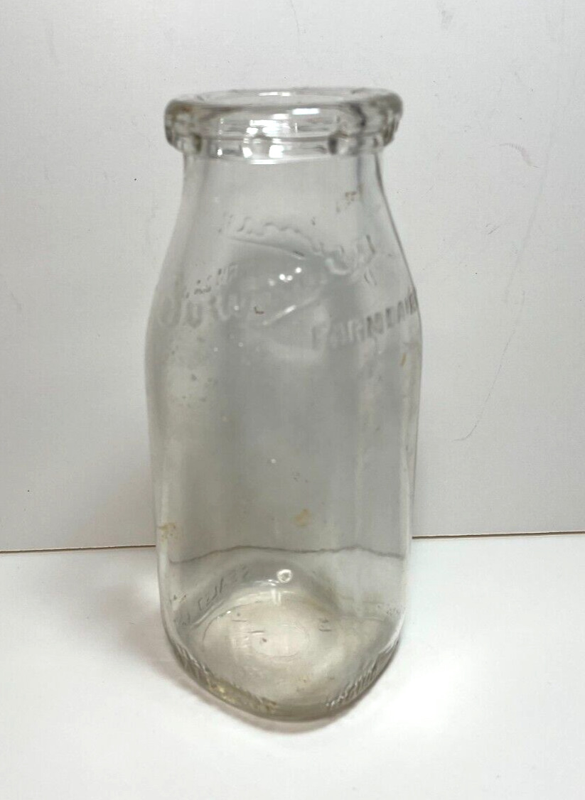 Vintage Bowman Farm Dairy Clear Glass Bottle – Half Pint – Duraglas 
