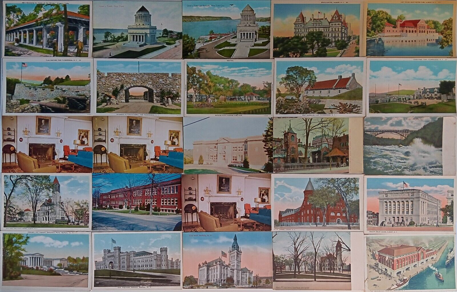 25 Antique Vintage New York Postcards: Niagara Albany Ticonderoga Buffalo Lot 18