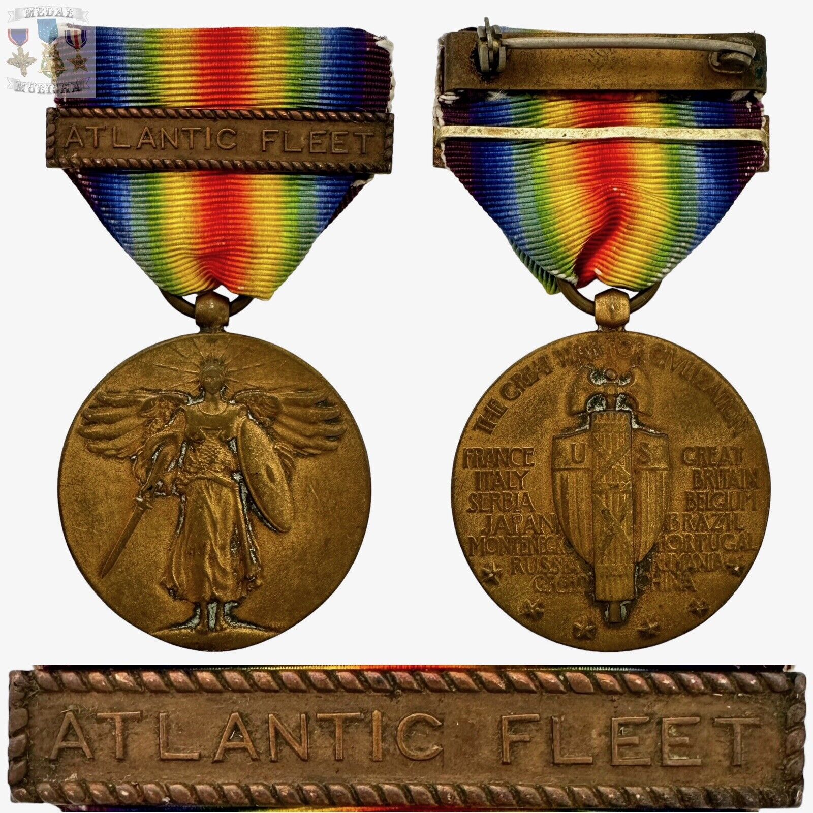 WWI U.S. NAVY VICTORY MEDAL ATLANTIC FLEET CLASP FULLFORD BAR WW1 WORLD WAR I
