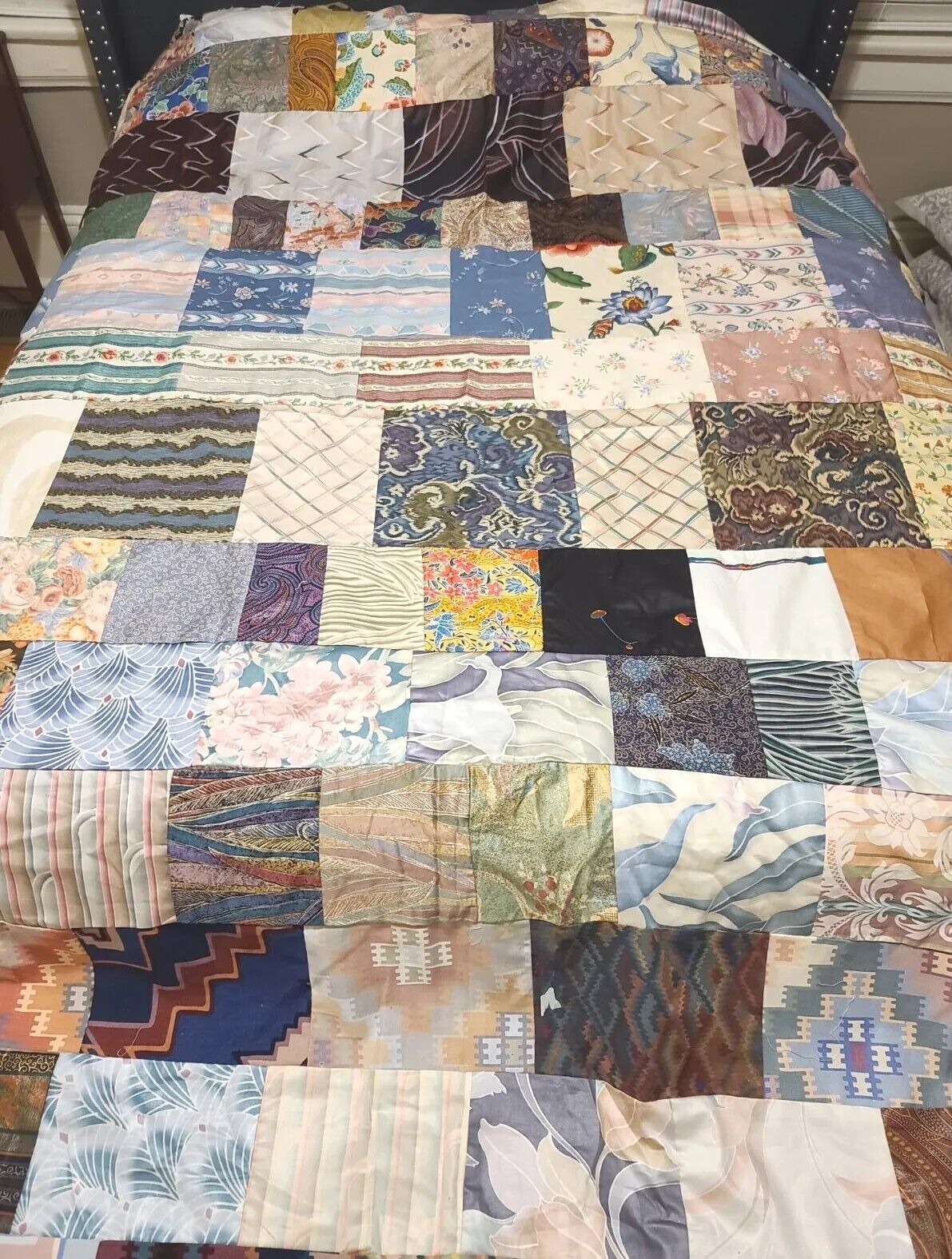 Large Handmade Quilt Top From Alabama Interesting Pattern 8\' × 8\' Unfinished