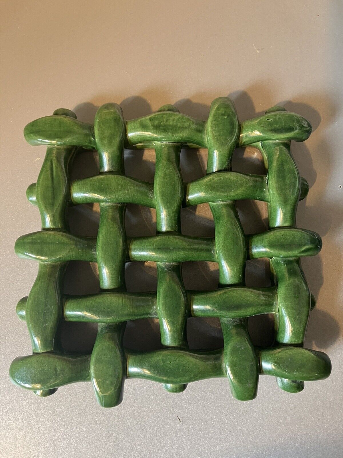 Vintage Berardos Green Lattice Ceramic Trivet Made in Portugal 7” x 7”