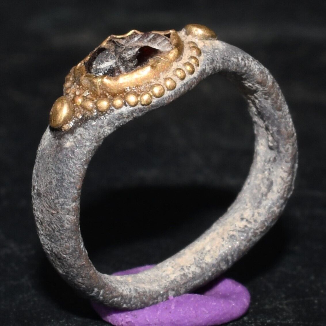 Genuine Ancient Roman Silver Ring with Gold Intaglio Bezel Circa 1st Century AD