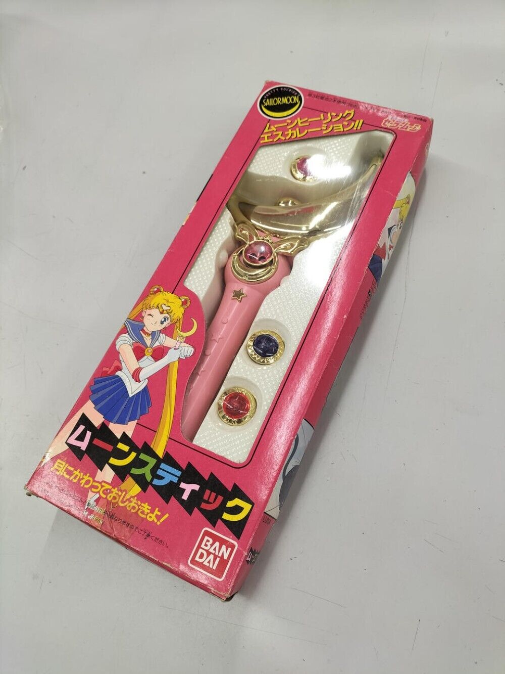 Bandai Sailor Moon Moon Stick Anime Toy Pink Battery Powered with Box Used Japan